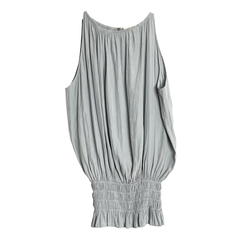 Ramy Brook Lauren Top Womens XXS Grey Sleeveless High Neck Tank Pleats Cinched